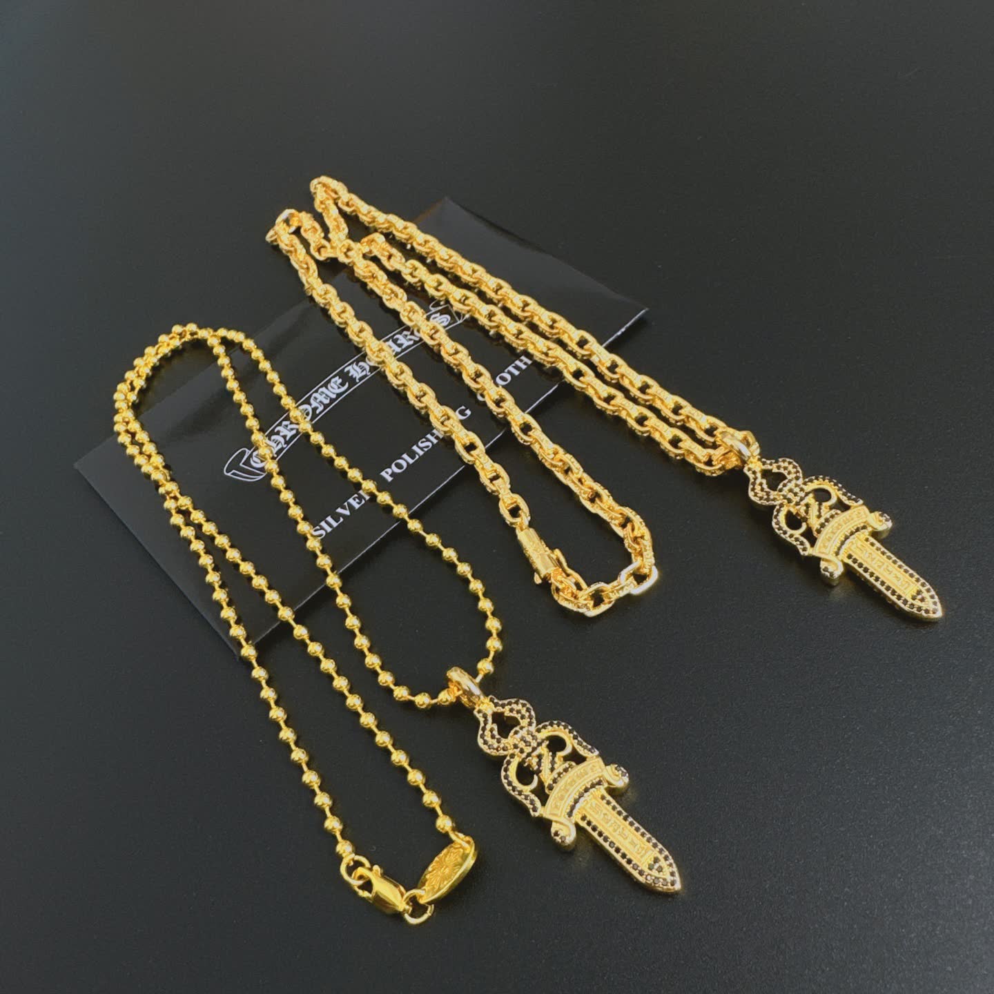 Chrome Hearts Gold-Plated Dagger Pendant Necklace